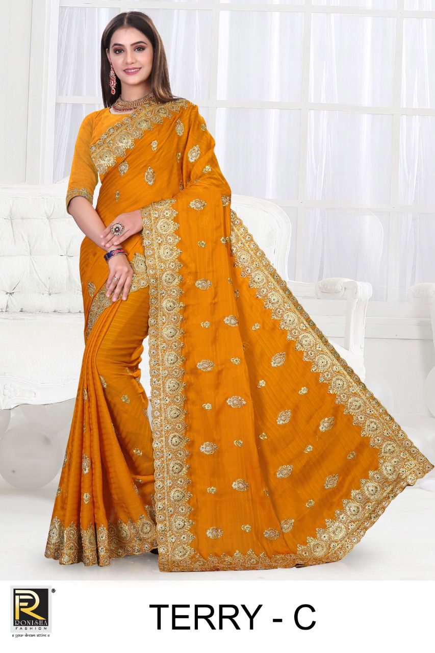 Ronisha Terry New Exclusive Wear Designer Fancy Georgette Saree Collection